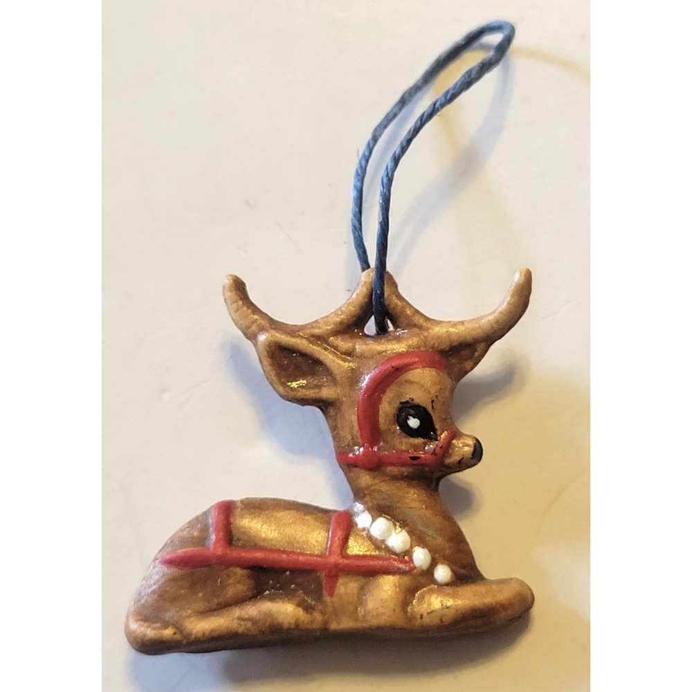 Vintage Estate Ornament Brown‎ Reindeer Christmas Hanging Figurine Jewelry